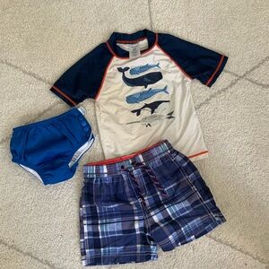 Carter's Blue and White Whale Rashguard Set and Swim Diaper - 24 months